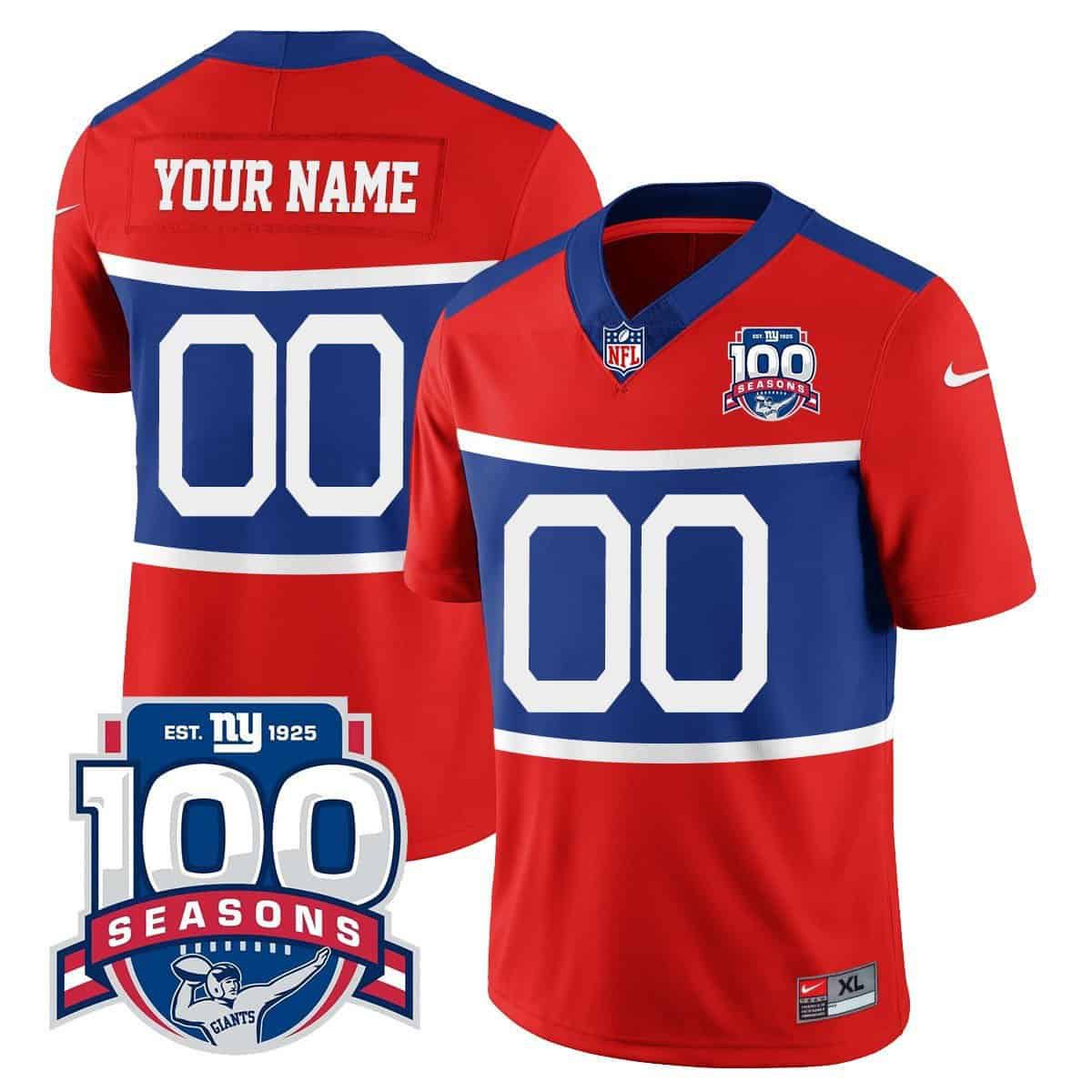 Men New York Giants 2024 Nike Century Red 100TH Season Commemorative Vapor Custom NFL Jersey->customized nfl jersey->Custom Jersey